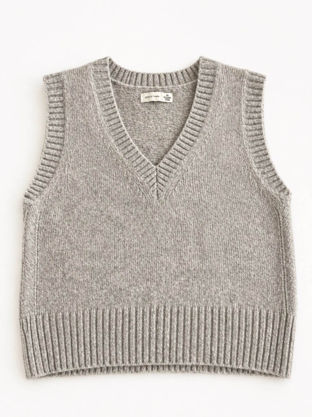 Gentle Fawn Grey Knit Sweater Vest XS Cropped V-Neck Minimalist